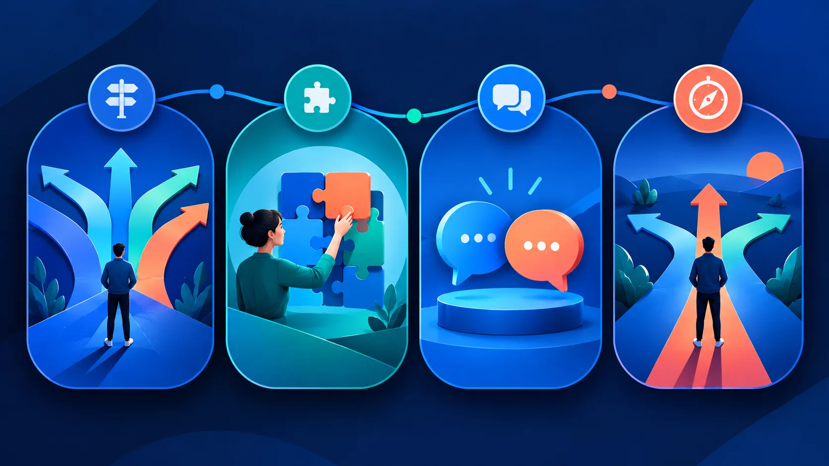 Four visual approaches to poll questions: choosing a priority, solving a challenge, sharing an opinion, and making a decision